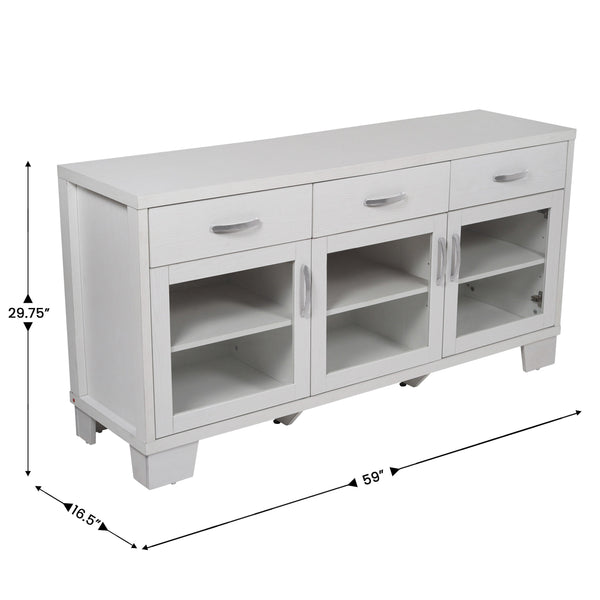 White |#| 59" Engineered Wood Buffet Sideboard Storage Cabinet w/ 3 Drawers, Doors in Wht