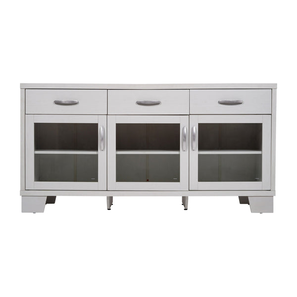 White |#| 59" Engineered Wood Buffet Sideboard Storage Cabinet w/ 3 Drawers, Doors in Wht