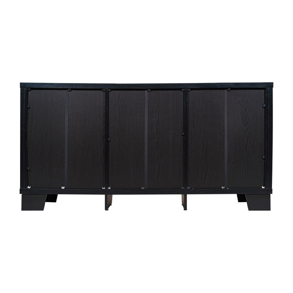 Black |#| 59" Engineered Wood Buffet Sideboard Storage Cabinet w/ 3 Drawers, Doors in Blk