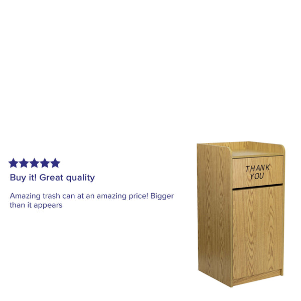 Oak |#| Wood Tray Top Receptacle in Oak - Commercial Grade Push Door Trash Can