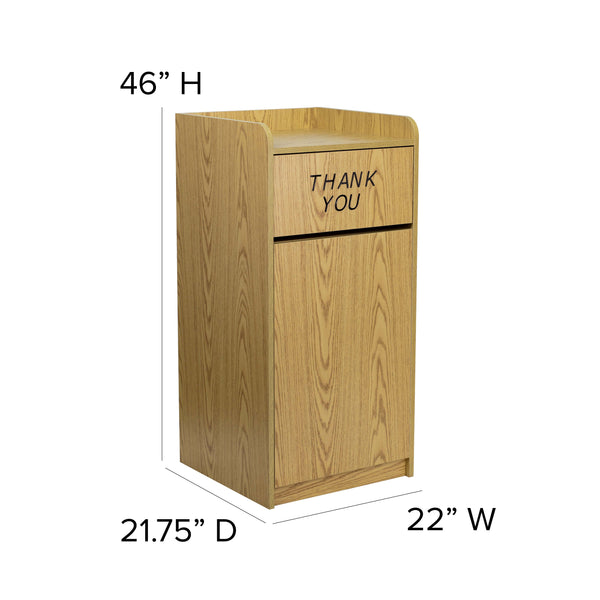 Oak |#| Wood Tray Top Receptacle in Oak - Commercial Grade Push Door Trash Can