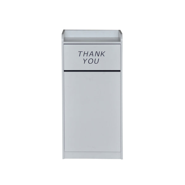 Gray |#| Wood Tray Top Receptacle in Gray - Commercial Grade Push Door Trash Can