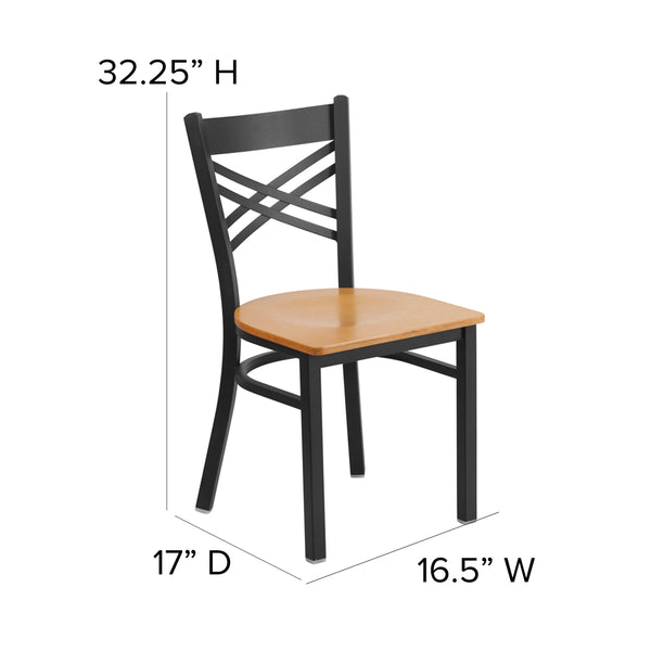 Natural Wood Seat/Black Metal Frame |#| Black inchXinch Back Metal Restaurant Chair - Natural Wood Seat