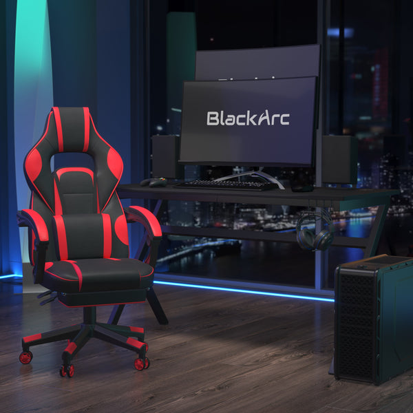 Black Gaming Desk and Chair With Massage and Slide-Out Footrest, Headrest Pillow