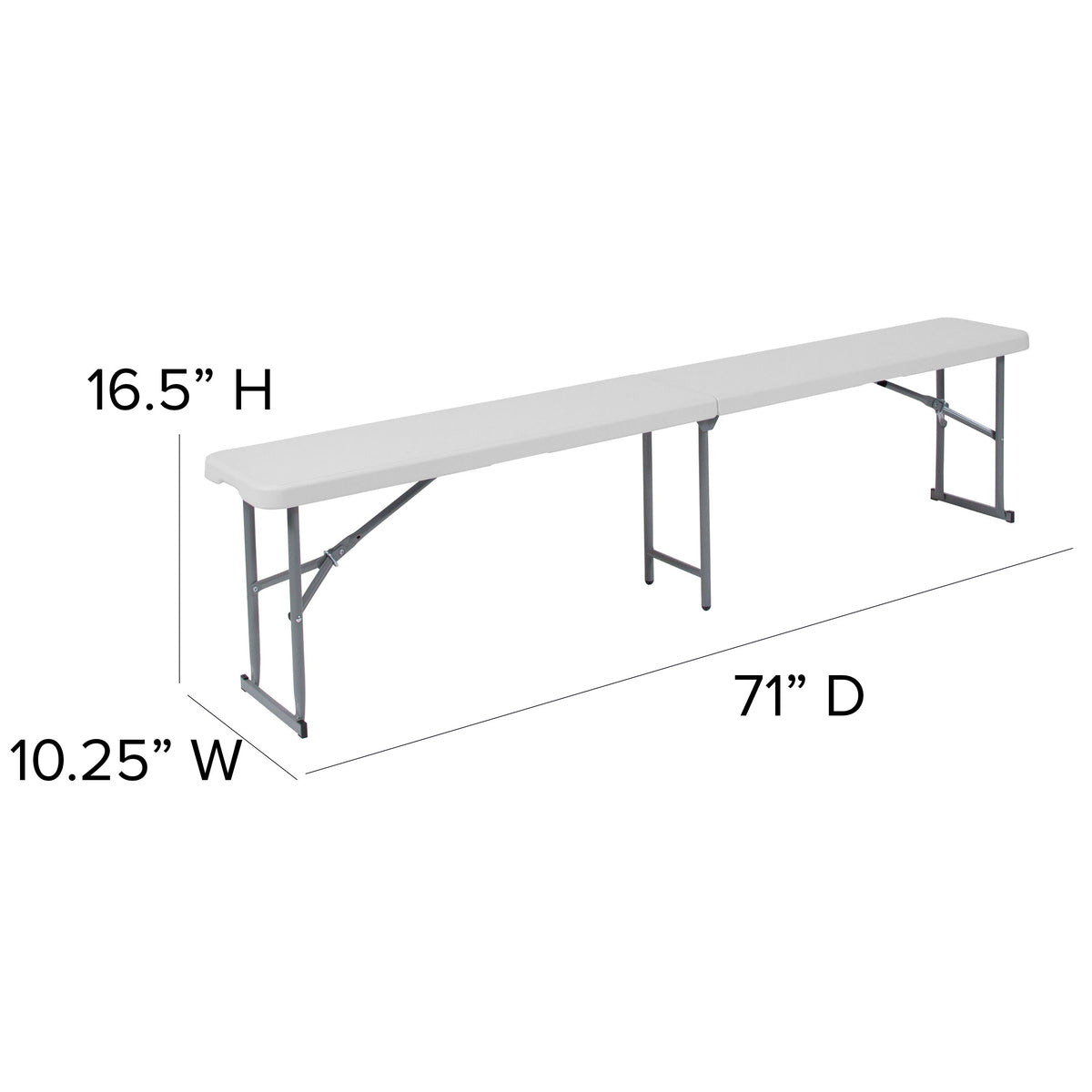 10.25inchW x 71inchL Bi-Fold Granite White Plastic Bench with Carrying Handle