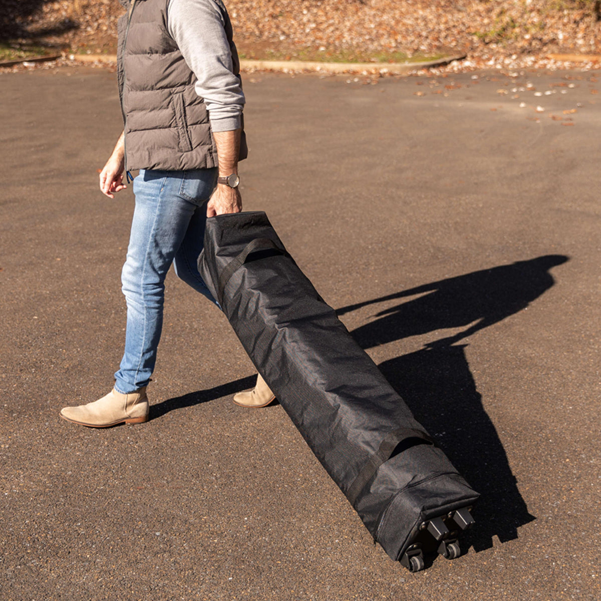 Black |#| 10'x10' Black Pop Up Straight Leg Canopy Tent With Sandbags and Wheeled Case