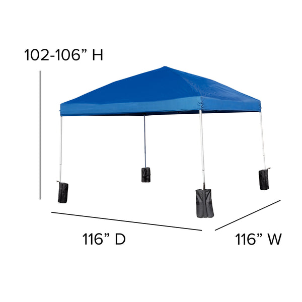 Blue |#| 10'x10' Blue Pop Up Straight Leg Canopy Tent With Sandbags and Wheeled Case