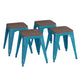 Teal |#| Set of 4 Teal 18inch Table Height Indoor Stackable Metal Stool with Wood Seat