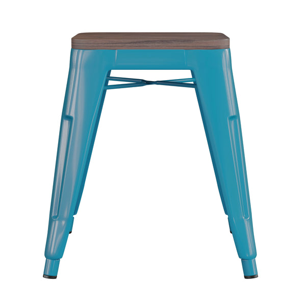 Teal |#| Set of 4 Teal 18inch Table Height Indoor Stackable Metal Stool with Wood Seat