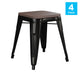 Black |#| Set of 4 Black 18inch Table Height Indoor Stackable Metal Stool with Wood Seat