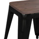 Black |#| Set of 4 Black 18inch Table Height Indoor Stackable Metal Stool with Wood Seat