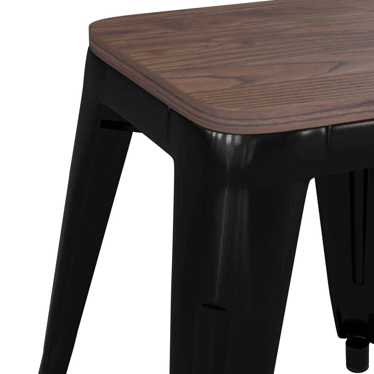 Black |#| Set of 4 Black 18inch Table Height Indoor Stackable Metal Stool with Wood Seat