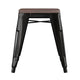 Black |#| Set of 4 Black 18inch Table Height Indoor Stackable Metal Stool with Wood Seat