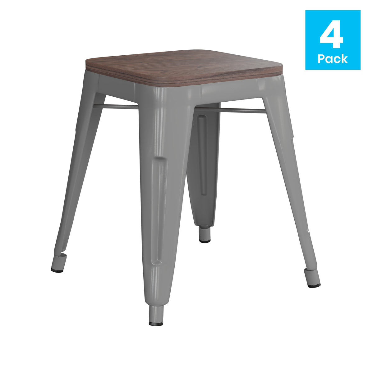 Silver |#| Set of 4 Silver 18inch Table Height Indoor Stackable Metal Stool with Wood Seat