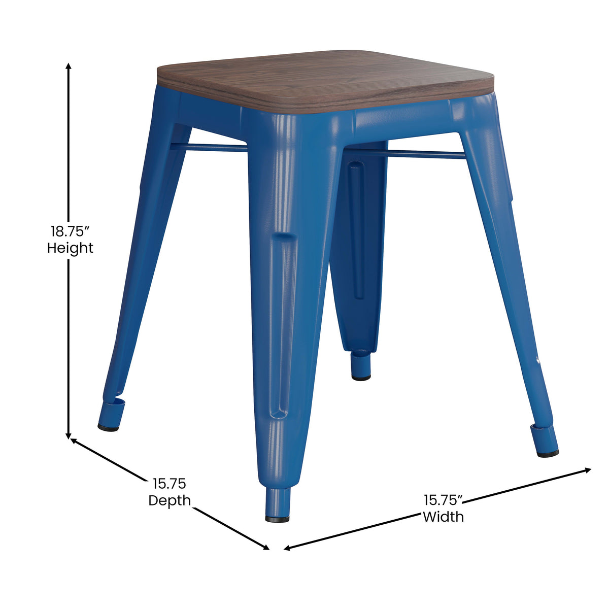 Royal Blue |#| Set of 4 Royal Blue 18inch Table Height Indoor Stackable Metal Stool with Wood Seat