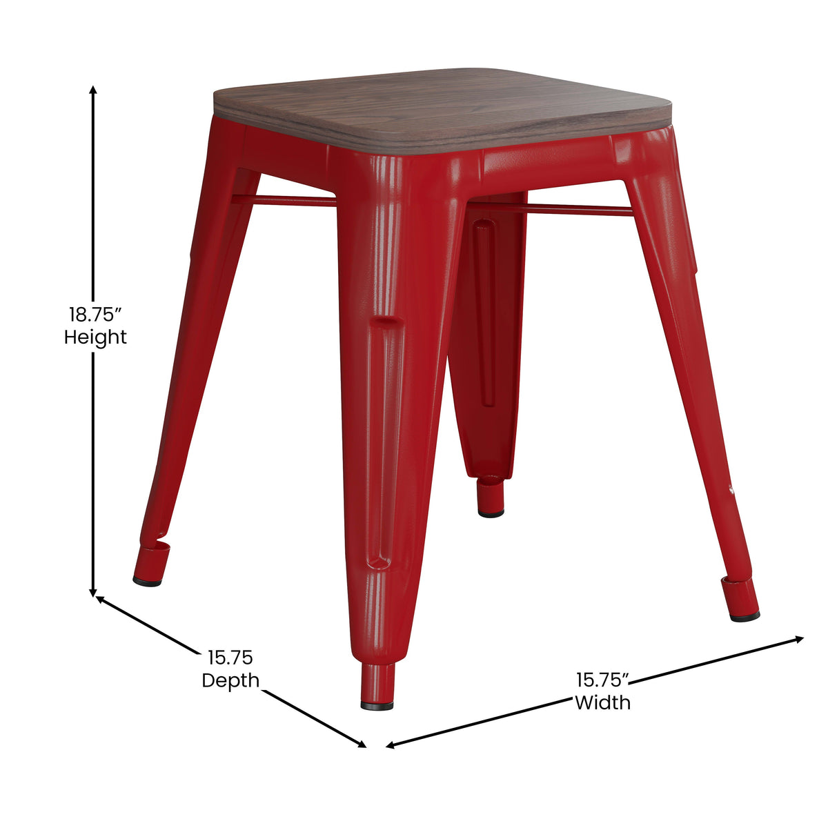 Red |#| Set of 4 Red 18inch Table Height Indoor Stackable Metal Stool with Wood Seat