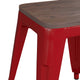 Red |#| Set of 4 Red 18inch Table Height Indoor Stackable Metal Stool with Wood Seat