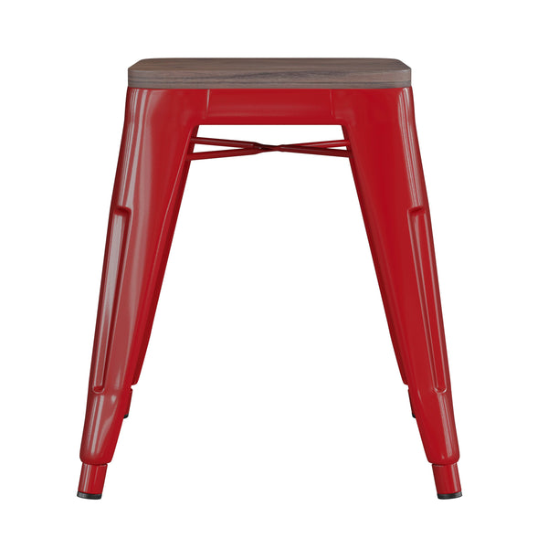 Red |#| Set of 4 Red 18inch Table Height Indoor Stackable Metal Stool with Wood Seat