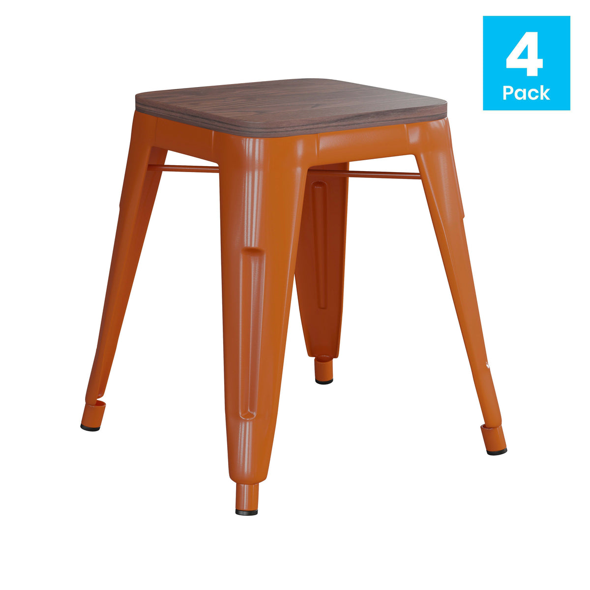 Orange |#| Set of 4 Orange 18inch Table Height Indoor Stackable Metal Stool with Wood Seat