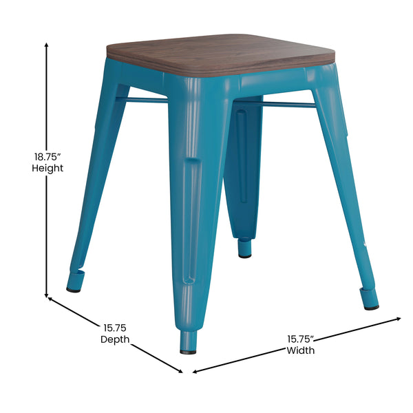 Teal |#| Set of 4 Teal 18inch Table Height Indoor Stackable Metal Stool with Wood Seat