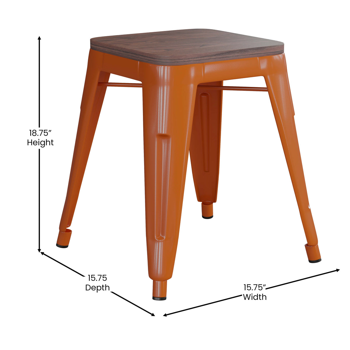 Orange |#| Set of 4 Orange 18inch Table Height Indoor Stackable Metal Stool with Wood Seat