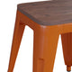 Orange |#| Set of 4 Orange 18inch Table Height Indoor Stackable Metal Stool with Wood Seat