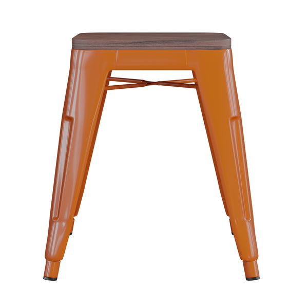 Orange |#| Set of 4 Orange 18inch Table Height Indoor Stackable Metal Stool with Wood Seat