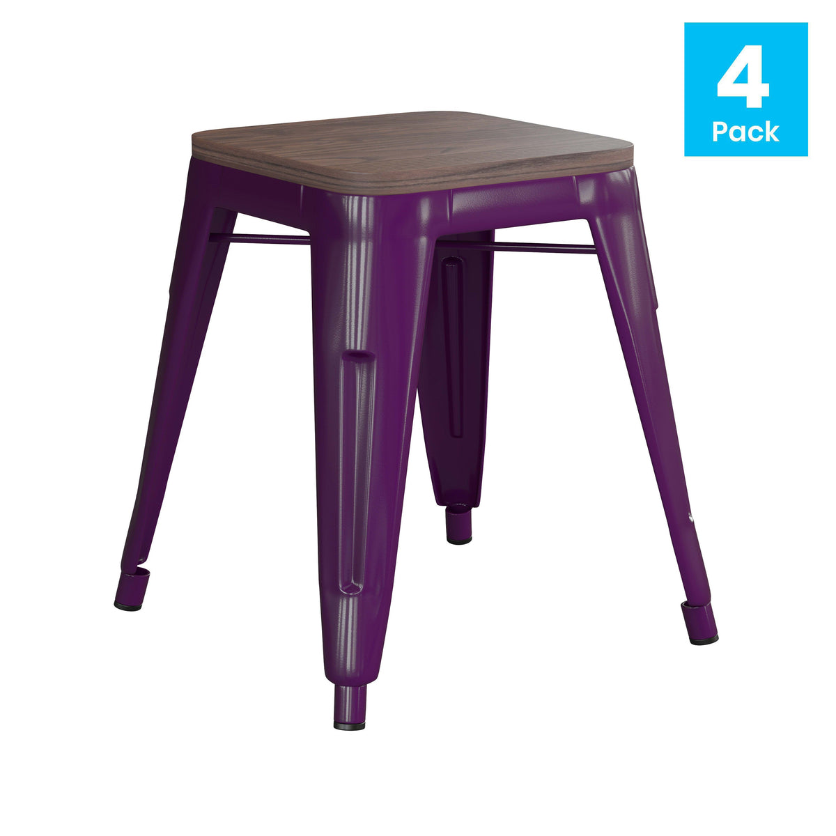 Purple |#| Set of 4 Purple 18inch Table Height Indoor Stackable Metal Stool with Wood Seat