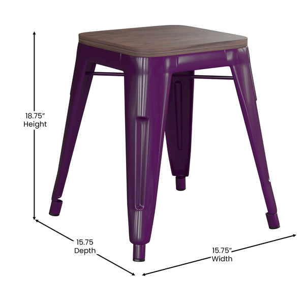 Purple |#| Set of 4 Purple 18inch Table Height Indoor Stackable Metal Stool with Wood Seat