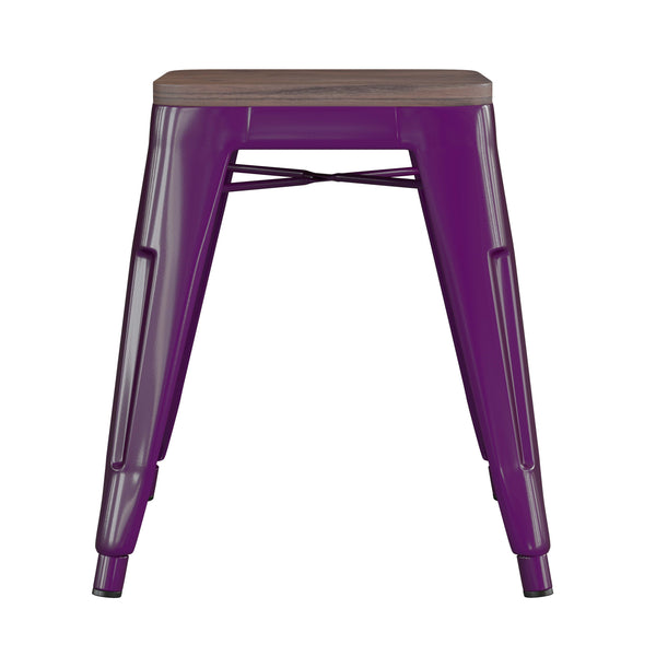 Purple |#| Set of 4 Purple 18inch Table Height Indoor Stackable Metal Stool with Wood Seat