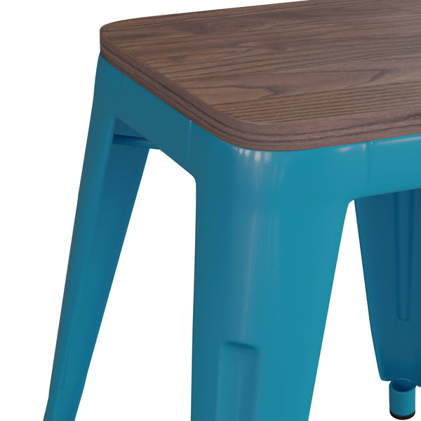 Teal |#| Set of 4 Teal 18inch Table Height Indoor Stackable Metal Stool with Wood Seat