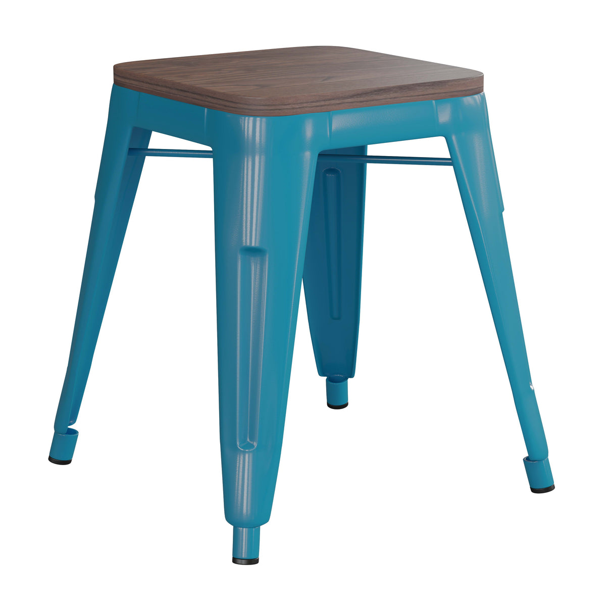 Teal |#| Set of 4 Teal 18inch Table Height Indoor Stackable Metal Stool with Wood Seat