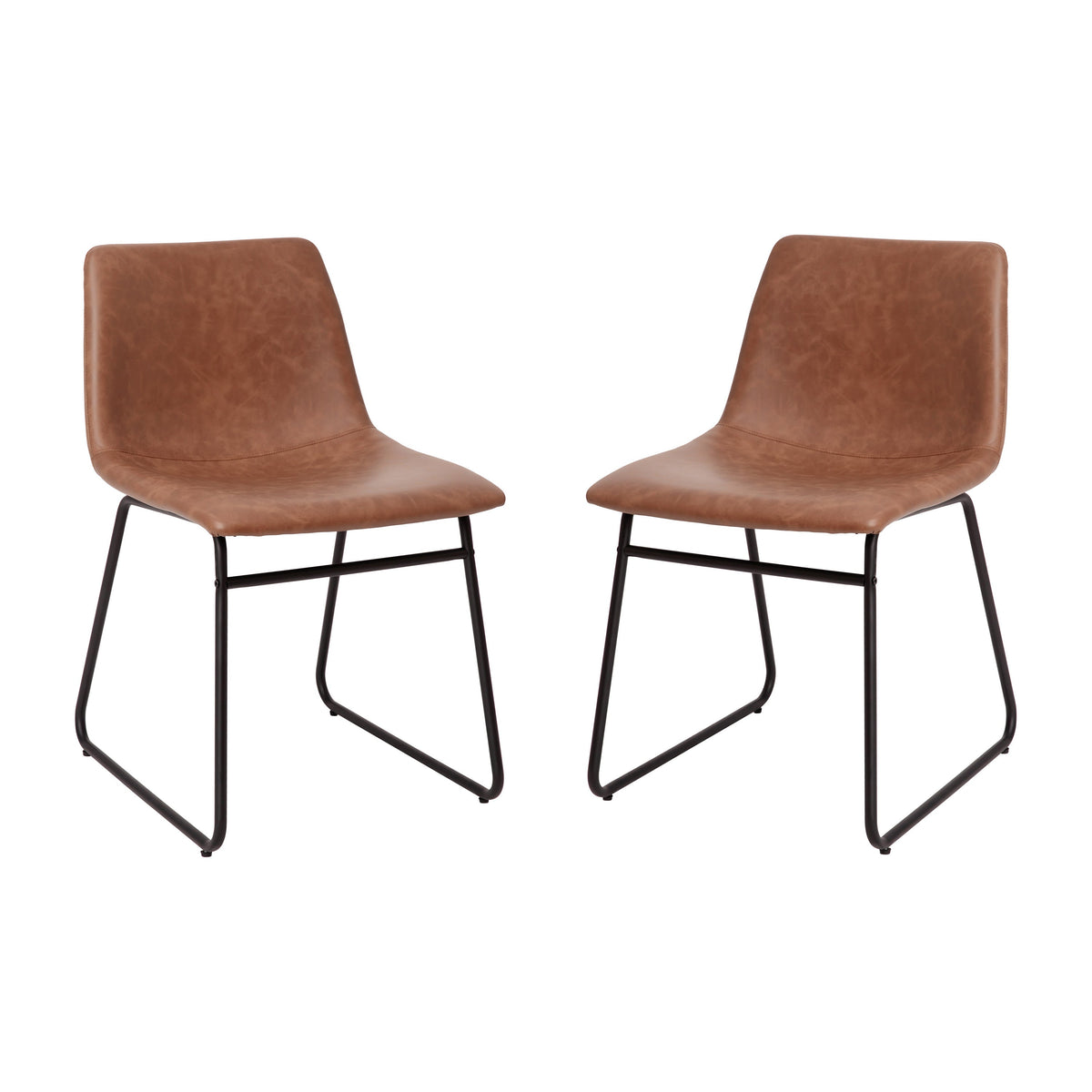 Light Brown LeatherSoft/Black Frame |#| 18 Inch Indoor Dining Table Chairs, Light Brown LeatherSoft/Black Frame-Set of 2