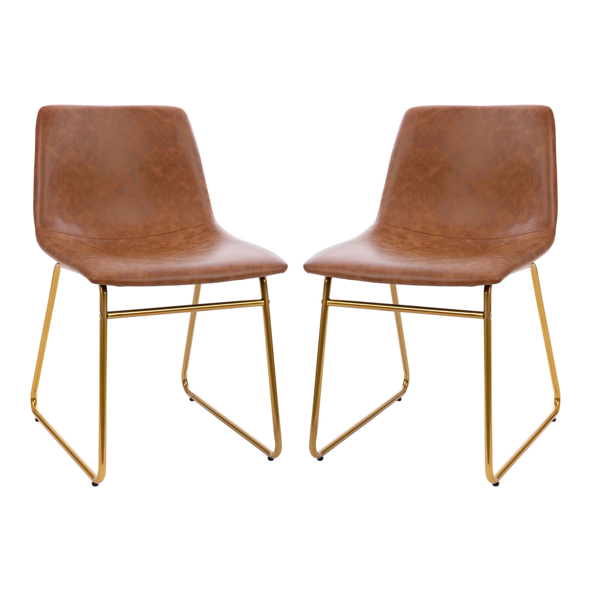 Light Brown LeatherSoft/Gold Frame |#| 18 Inch Indoor Dining Table Chairs, Light Brown LeatherSoft/Gold Frame-Set of 2