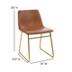 Light Brown LeatherSoft/Gold Frame |#| 18 Inch Indoor Dining Table Chairs, Light Brown LeatherSoft/Gold Frame-Set of 2