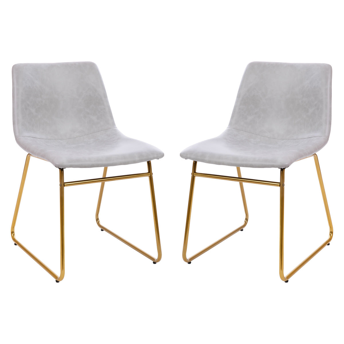 Light Gray LeatherSoft/Gold Frame |#| 18 Inch Indoor Dining Table Chairs, Light Gray LeatherSoft/Gold Frame-Set of 2