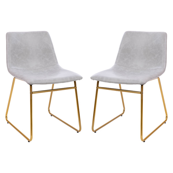 Light Gray LeatherSoft/Gold Frame |#| 18 Inch Indoor Dining Table Chairs, Light Gray LeatherSoft/Gold Frame-Set of 2