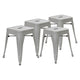Silver |#| 18 Inch Table Height Indoor Stackable Metal Dining Stool in Silver-Set of 4