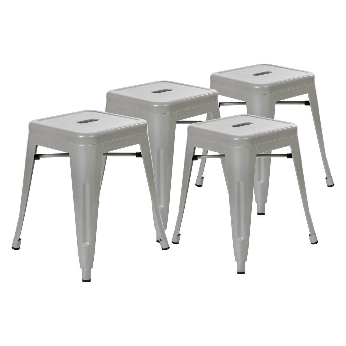 Silver |#| 18 Inch Table Height Indoor Stackable Metal Dining Stool in Silver-Set of 4