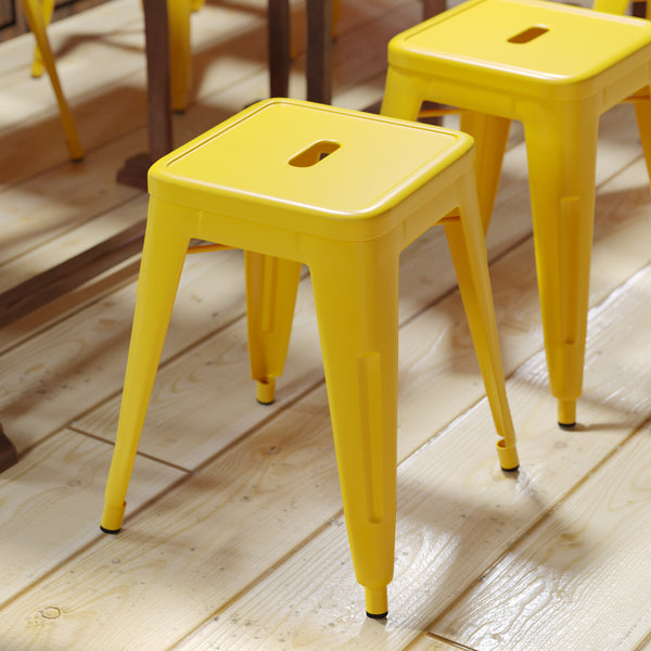 Yellow |#| 18 Inch Table Height Indoor Stackable Metal Dining Stool in Yellow-Set of 4