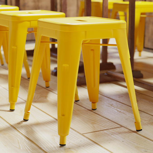 Yellow |#| 18 Inch Table Height Indoor Stackable Metal Dining Stool in Yellow-Set of 4