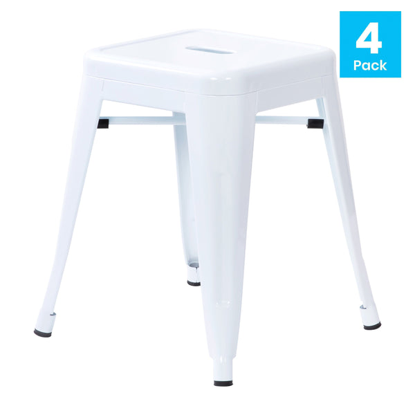 White |#| 18 Inch Table Height Indoor Stackable Metal Dining Stool in White-Set of 4