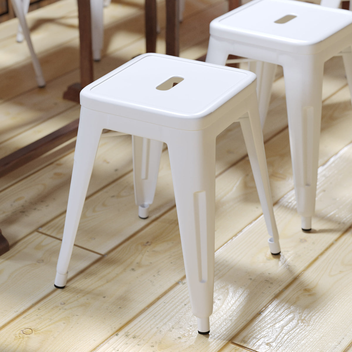 White |#| 18 Inch Table Height Indoor Stackable Metal Dining Stool in White-Set of 4