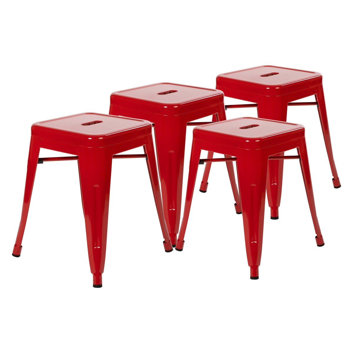 Red |#| 18 Inch Table Height Indoor Stackable Metal Dining Stool in Red-Set of 4