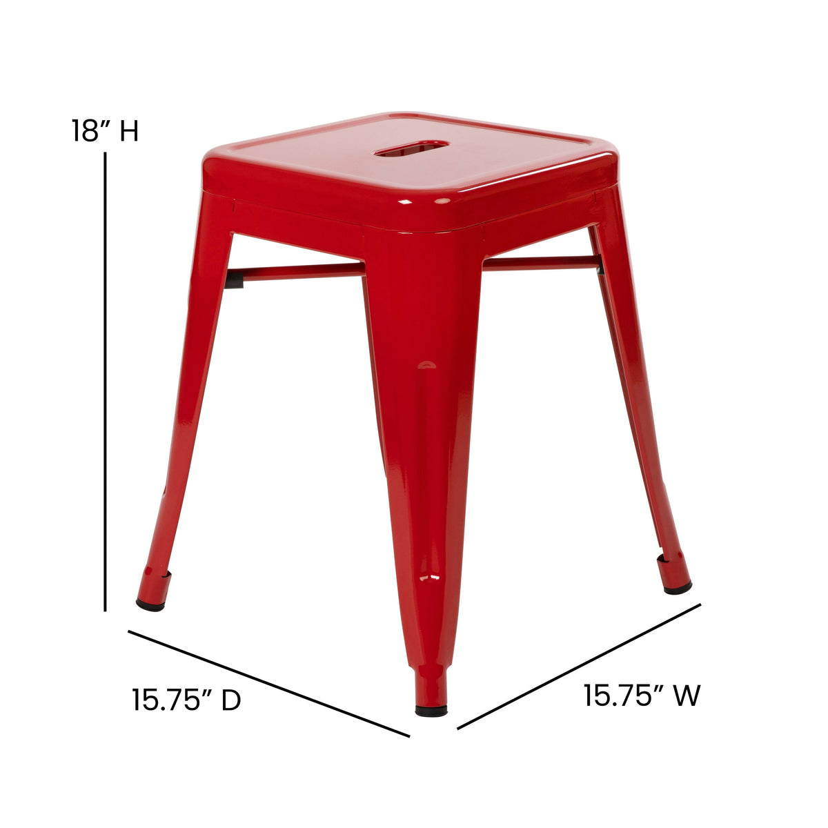 Red |#| 18 Inch Table Height Indoor Stackable Metal Dining Stool in Red-Set of 4