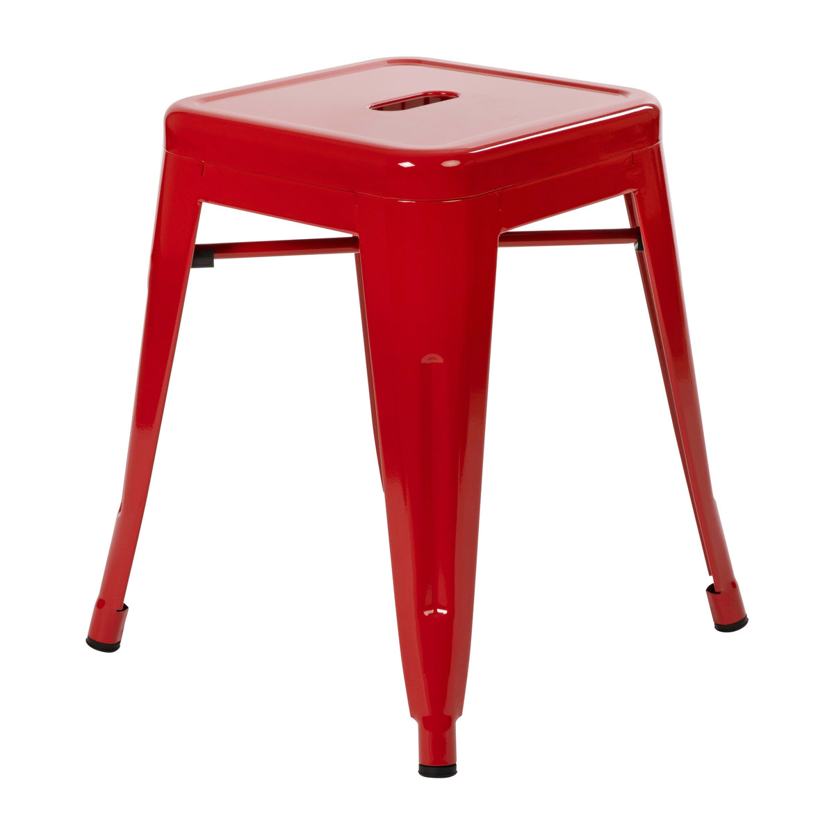 Red |#| 18 Inch Table Height Indoor Stackable Metal Dining Stool in Red-Set of 4