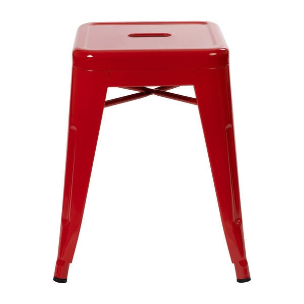 Red |#| 18 Inch Table Height Indoor Stackable Metal Dining Stool in Red-Set of 4