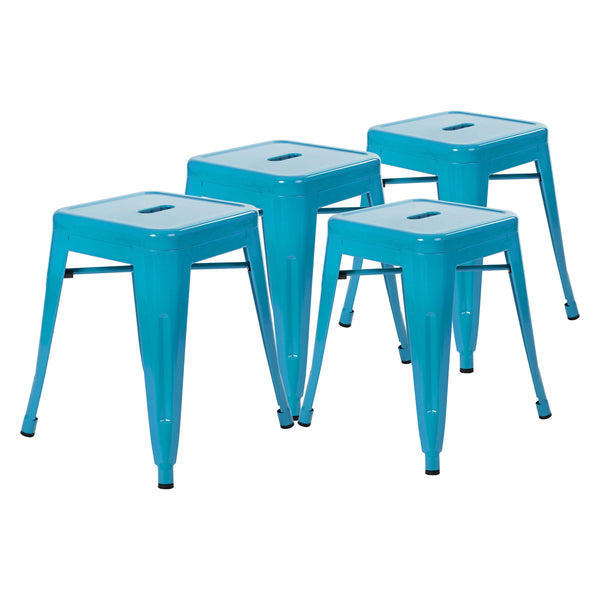 Teal |#| 18 Inch Table Height Indoor Stackable Metal Dining Stool in Teal-Set of 4