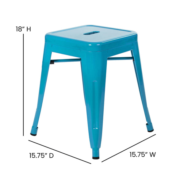 Teal |#| 18 Inch Table Height Indoor Stackable Metal Dining Stool in Teal-Set of 4