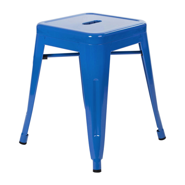 Royal Blue |#| 18 Inch Table Height Indoor Stackable Metal Dining Stool in Royal Blue-Set of 4